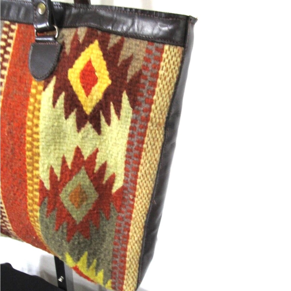 Large Southwestern Aztec Wool & Leather Shoulder Tote Handbag - Picture 4 of 11
